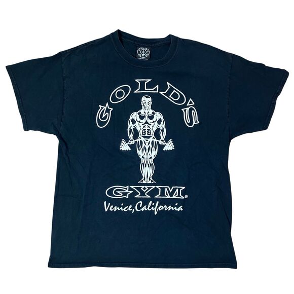 Vintage Golds Gym T Shirt L Black Venice California Distressed Pinholes - Picture 2 of 12